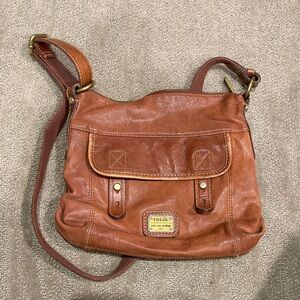 Fossil Tan Leather Crossbody Bag